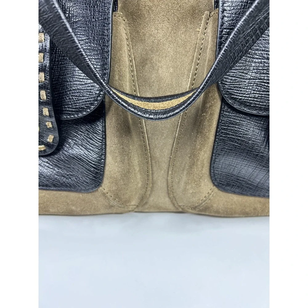 VTG Monsac Original Italian Suede & Leather Multipocket Shoulder Bag Brown Large